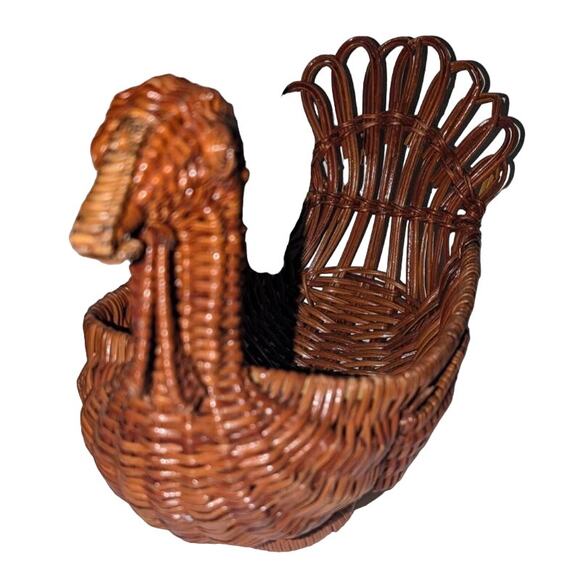 Vintage Other - Vintage Wicker Thanksgiving Turkey Bread Basket Table Decor Brown 10 inches wide